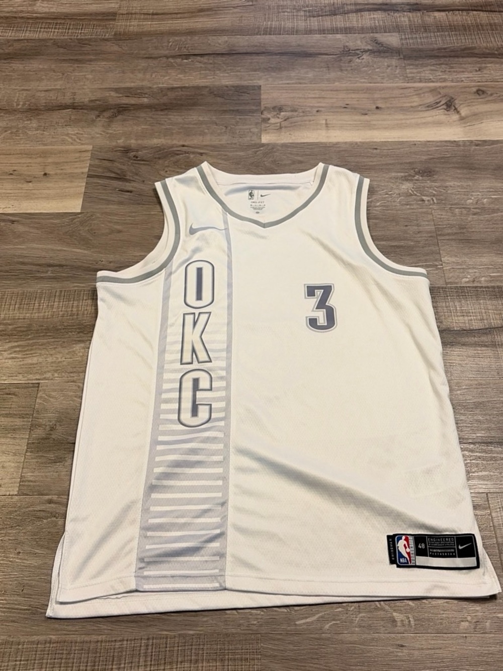 Nike OKC White and Gray Basketball Jersey #3